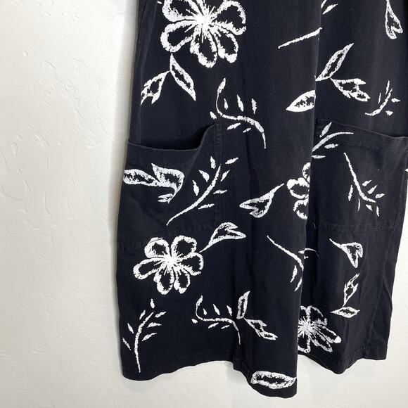M. Mac Floral Print Shirt Dress Womens Medium Black Short Sleeve Pockets - Picture 2 of 5